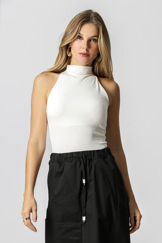 Top de cuello alto sin mangas - BLANCO ROJO