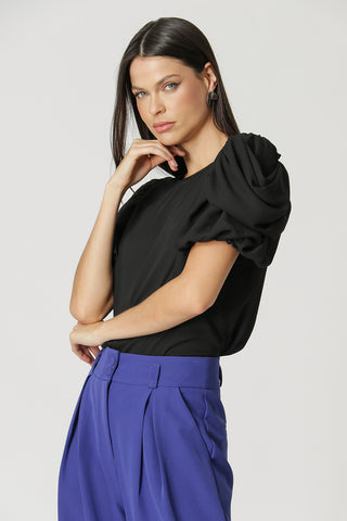 Blusa De Manga Com Volume - PRETO