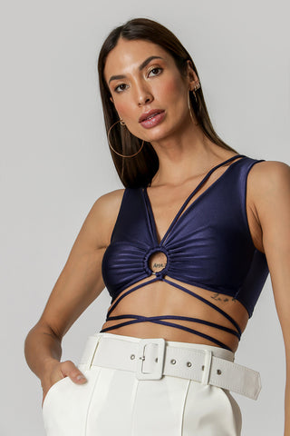 Blusa corta con lazo - AZUL MARINO 1