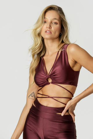 Blusa corta con lazo - BERENJENA