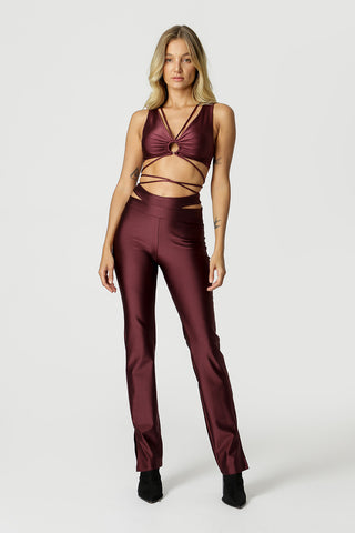 Blusa corta con lazo - BERENJENA