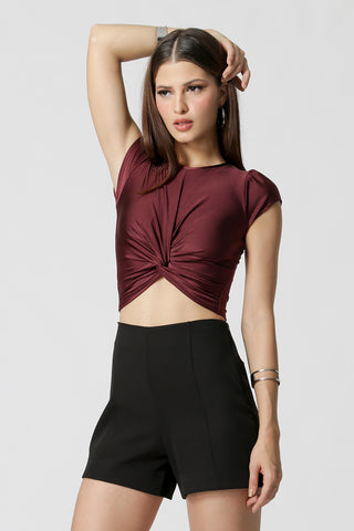 Blusa corta con giro - BERENJENA