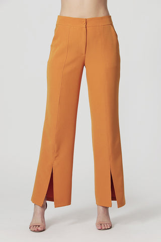 Calça Reta com Abertura - CARAMELO