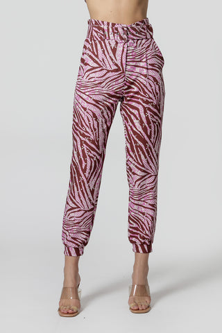 Calça Jogger com Cinto Estampada - LILAS 6048