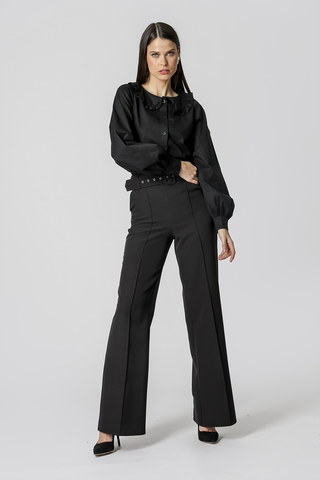 Camisa con cuello con volantes - NEGRA