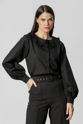 Camisa con cuello con volantes - NEGRA
