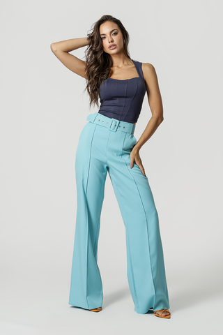 Calça Pantalona Cintura Alta - ANIL