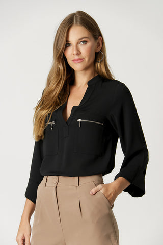 Blusa de manga larga con cremallera - NEGRA