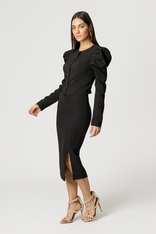 Falda midi con abertura - NEGRA