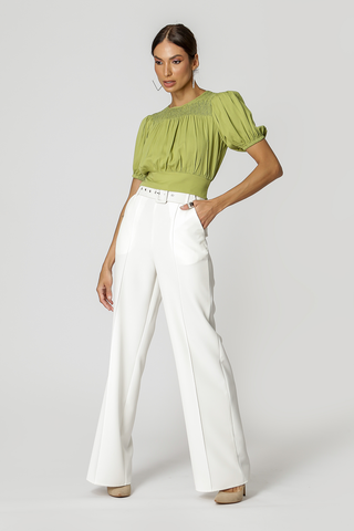 Blusa corta con detalle de látex - OLIVA