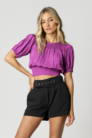 Blusa corta con detalle de látex - FUCSIA