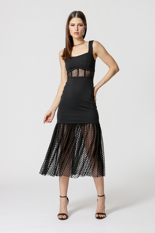 Vestido Midi Com Transparência - PRETO 1
