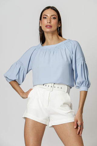 Blusa Decote Franzido - AZUL CLARO