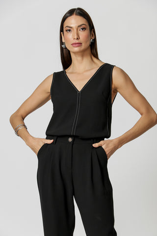 Blusa Pesponto Contrastante - PRETO