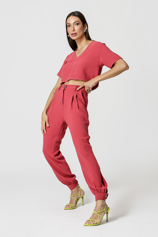 Blusa Cropped Decote V - GOIABA