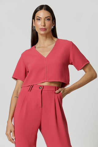 Blusa Cropped Decote V - GOIABA