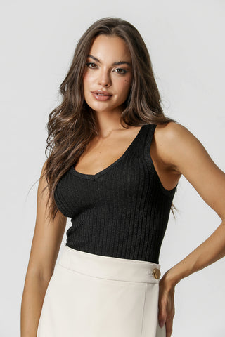 Blusa Regata de Lurex com Brilho - PRETO