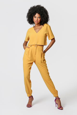 Pantalones deportivos con abertura - MOSTAZA