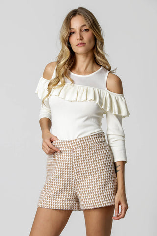 Blusa de línea recta con volantes en los hombros - OFF WHITE