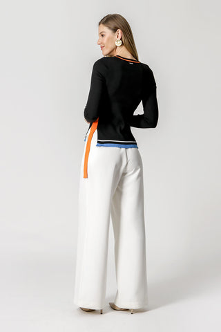 Blusa recta de manga larga con contraste - NEGRA