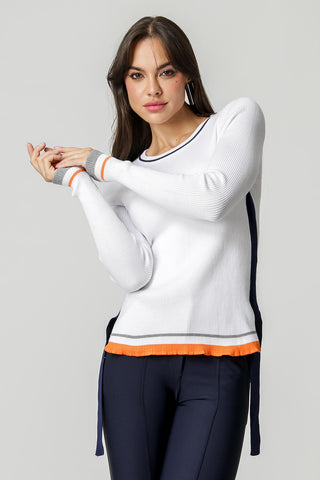 Blusa de manga larga con líneas en contraste - BLANCO ROJO