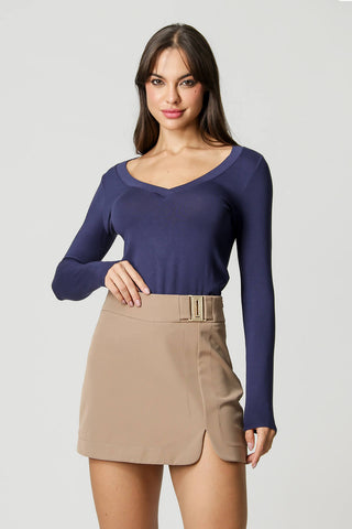 Blusa Manga Longa Decote V - MARINHO 12