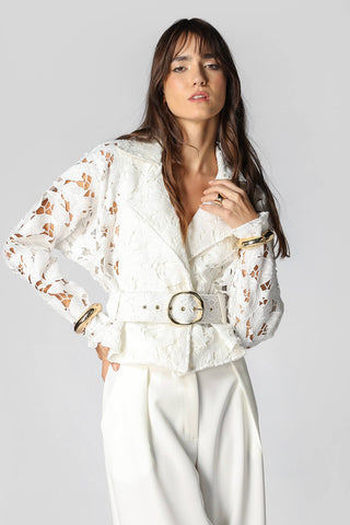 Gabardina corta de encaje - BLANCO ROJO